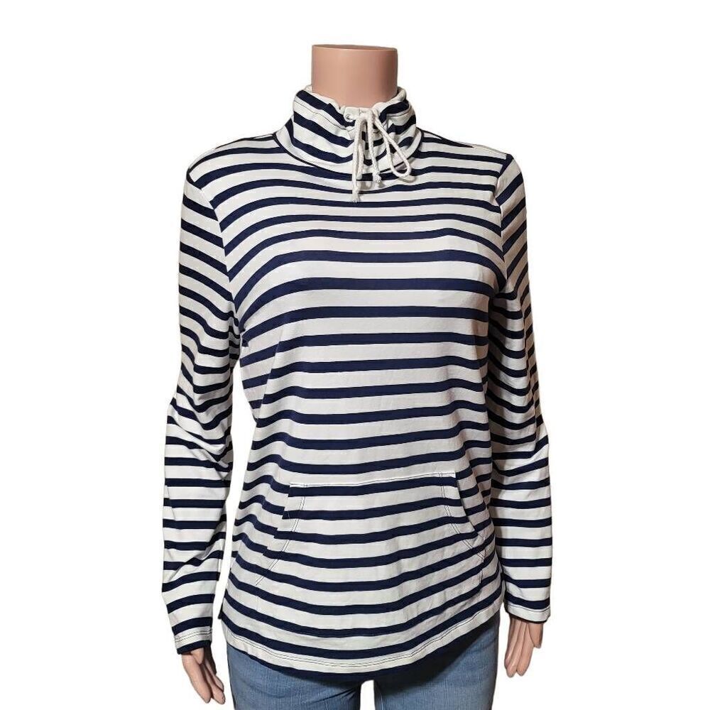 St John bay long sleeve turtle neck drawstring stripe shirt S